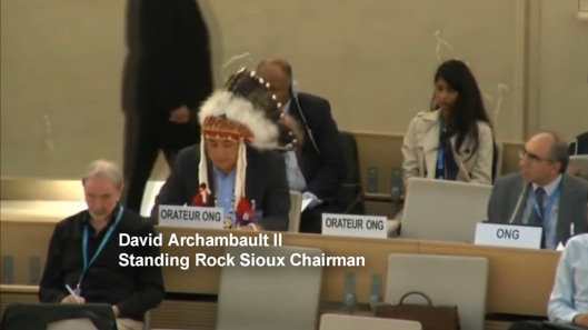 Standing Rock Sioux Tribe Chairman Addresses UN Human Rights Commission in Geneva, 20 Sept 2016, Indian Law Resource Center video screen shot
